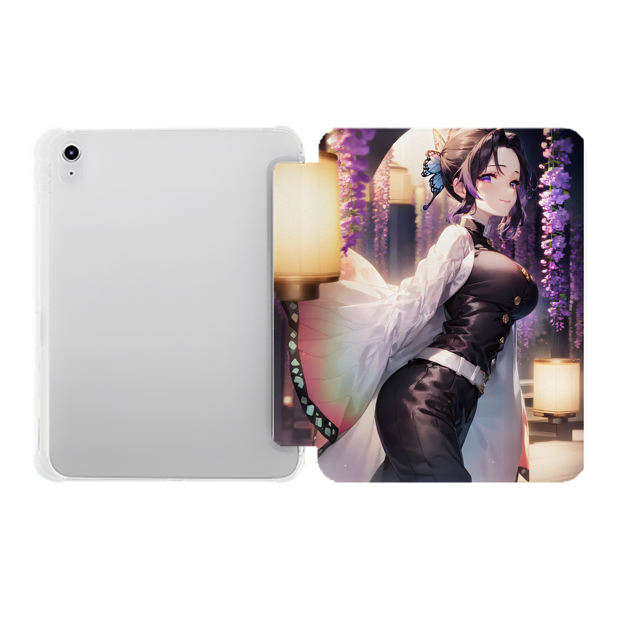 （画像用） 鬼滅の刃（きめつのやいば）蟲柱-胡蝶 しのぶ／こちょう しのぶ Kochou Shinobu IPad ケース ペン収納付き 三つ折りスタンド PUレザー×シリコン 対応機種9.5/10.5/10.9インチ